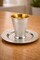 Elegant Plastic Kiddush Cup & Tray Set – 5.5 oz Silver & Gold Design – 5 Cups with 5 Matching Trays for Passover & Shabbat